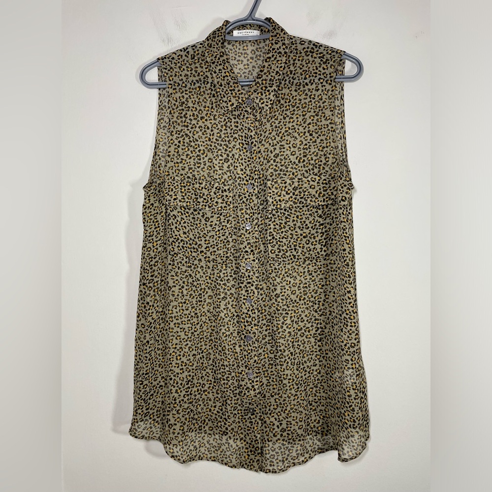 Equipment Femme Silk Sleeveless Leopard Print Shirt Dress size L - Picture 4 of 6